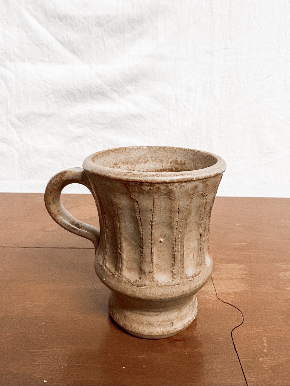 Vintage Neutral Pottery Pedestal Mug